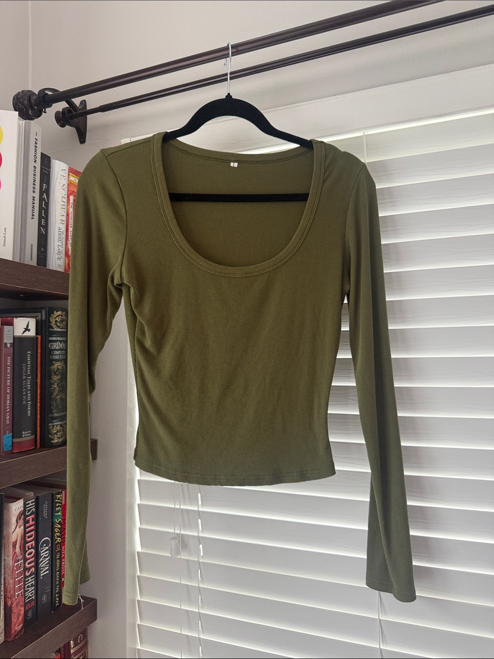 Amazon Olive Green Long Sleeve Scoop Neck Top
